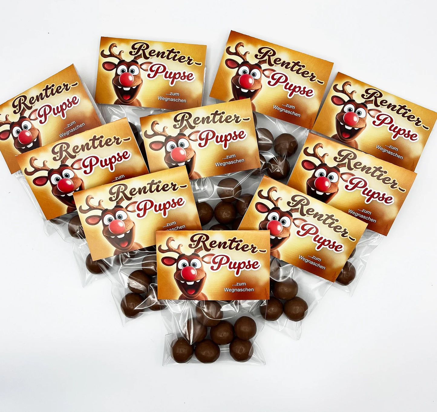 Weihnachten Gastgeschenk Rentier-Pupse, leckere Maltesers in süßer Geschenkverpackung, Mitbringsel für Heilig Abend, Adventskalender-Füllung