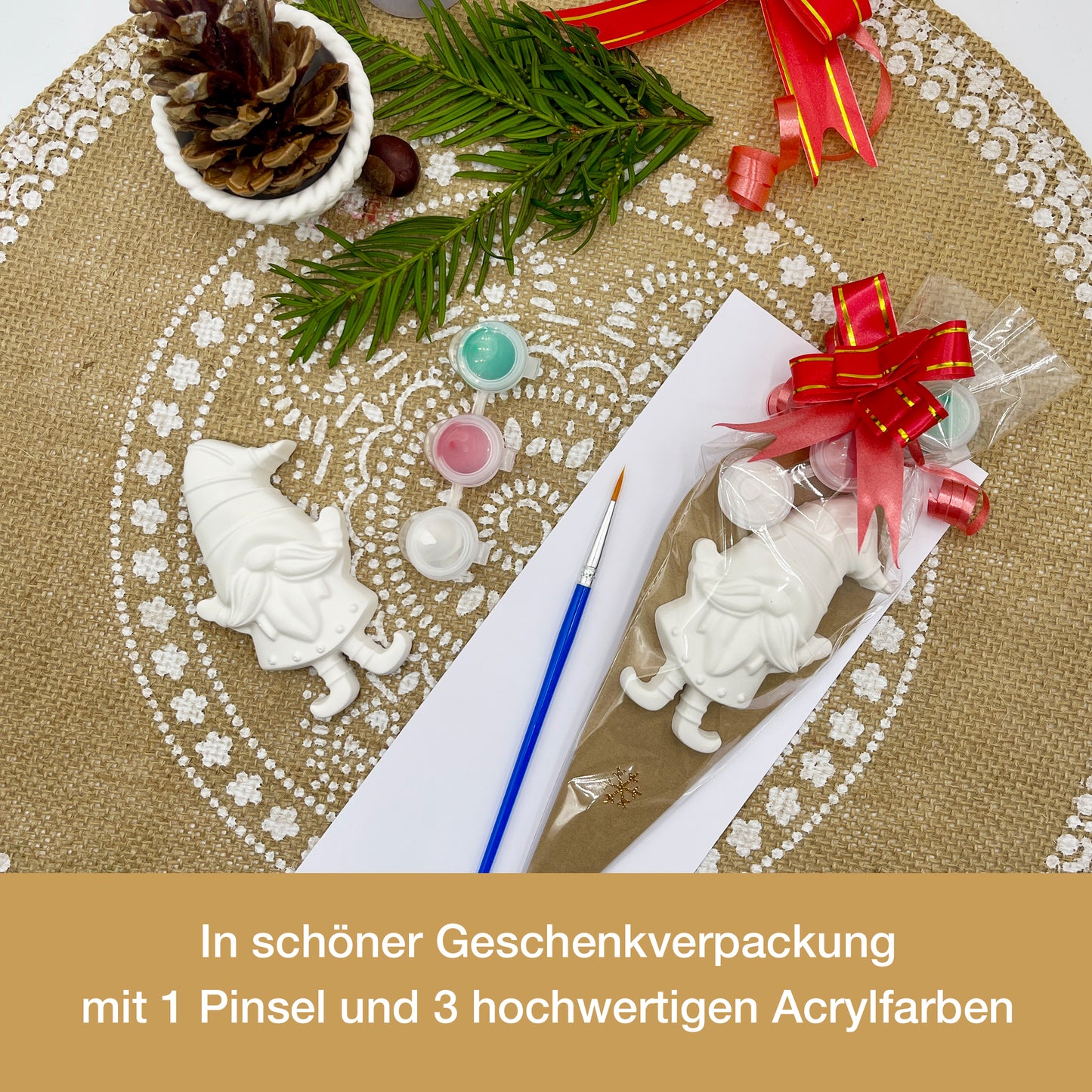 CERAVELLE™ Adventskalender-Füllung oder Wichtelgeschenk: Weihnachtswichtel-Malset – Kreative Figuren zum Bemalen für Kinder & Erwachsene