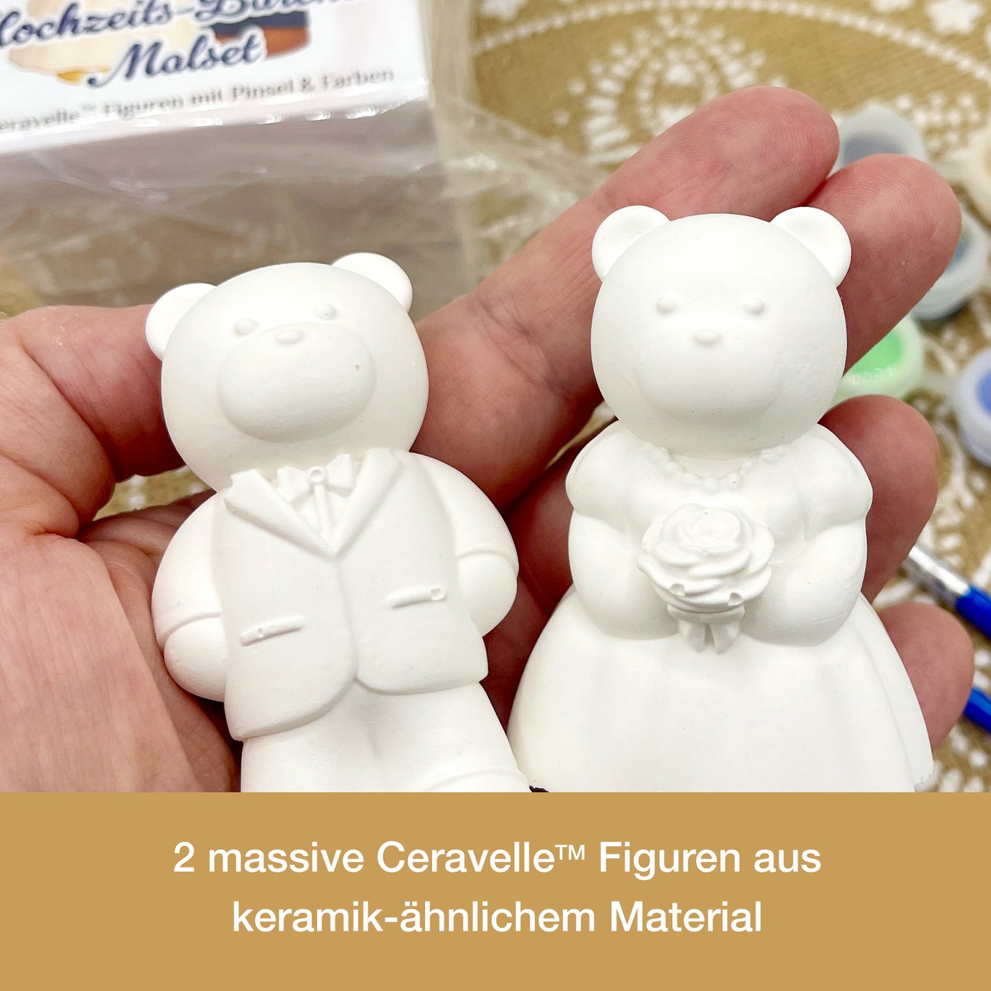CERAVELLE™ Bärchen-Pärchen-Malset – Figuren zum Bemalen für Kinder & Erwachsene, kreatives Mitbringsel und Gastgeschenk