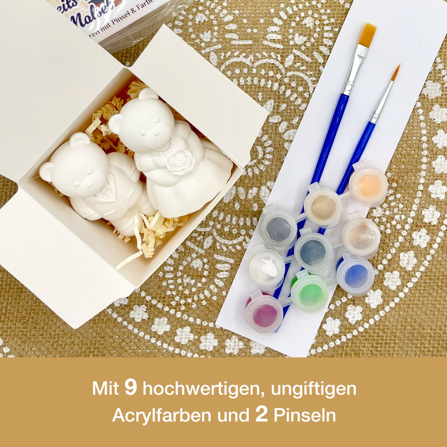 CERAVELLE™ Bärchen-Pärchen-Malset – Figuren zum Bemalen für Kinder & Erwachsene, kreatives Mitbringsel und Gastgeschenk