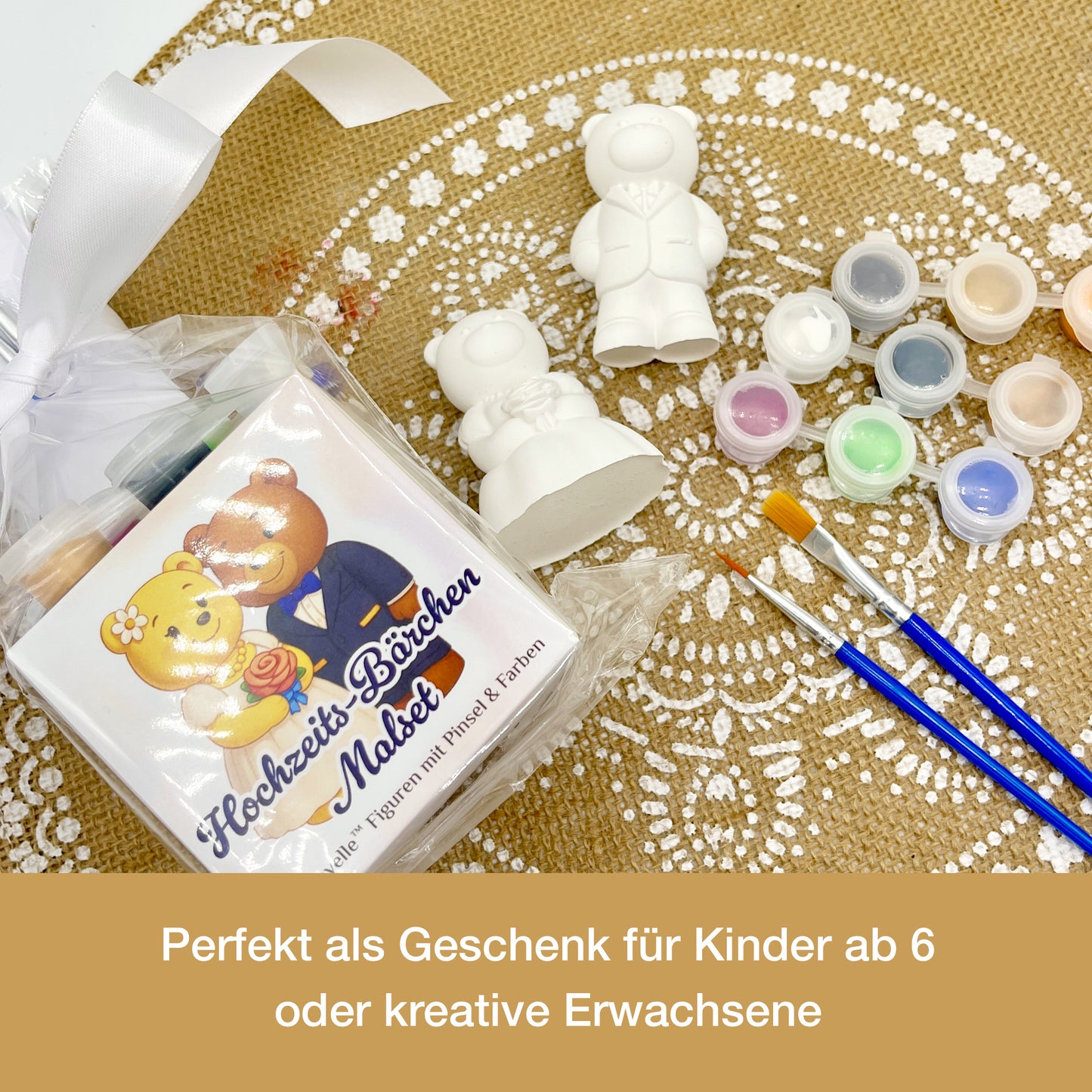 CERAVELLE™ Bärchen-Pärchen-Malset – Figuren zum Bemalen für Kinder & Erwachsene, kreatives Mitbringsel und Gastgeschenk