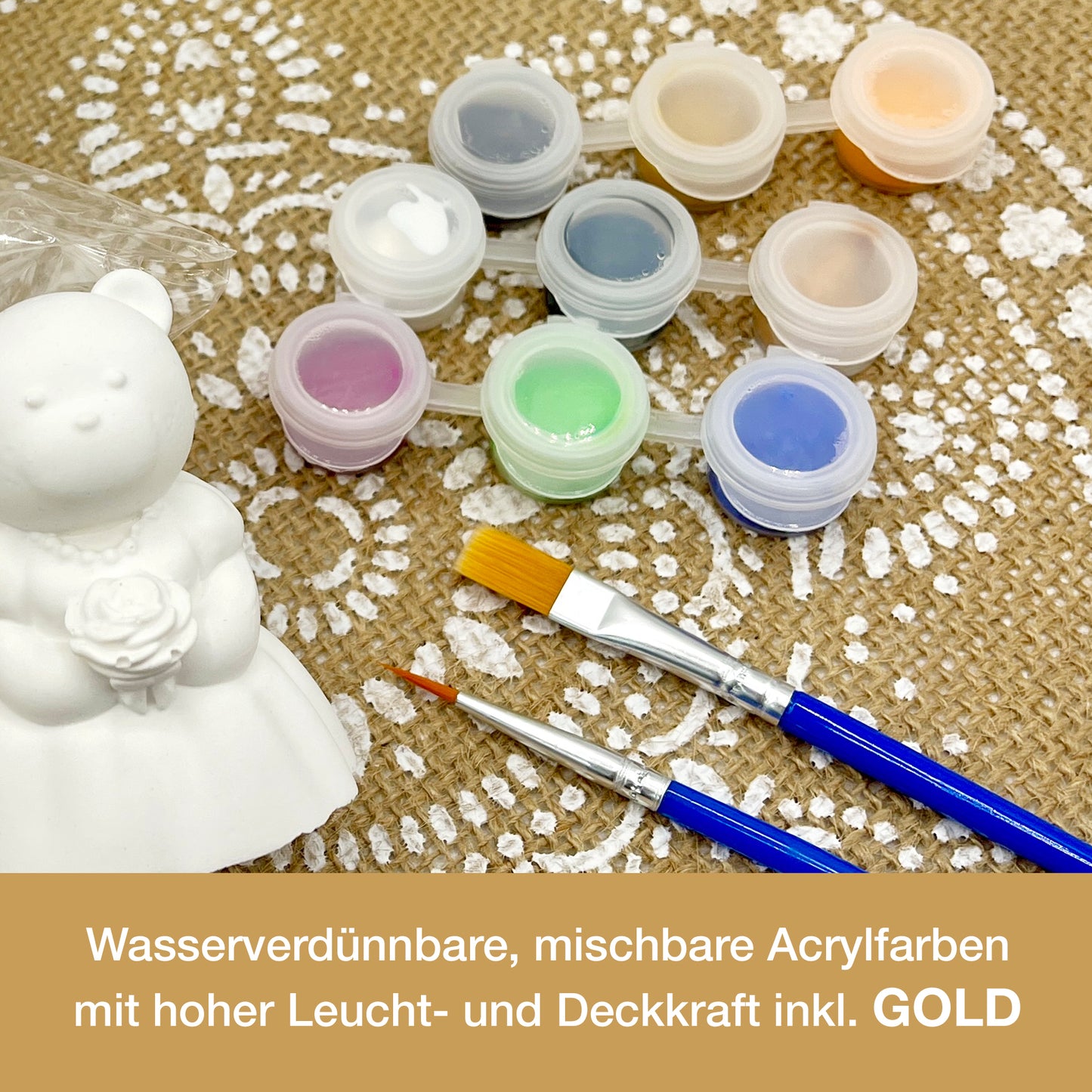 CERAVELLE™ Bärchen-Pärchen-Malset – Figuren zum Bemalen für Kinder & Erwachsene, kreatives Mitbringsel und Gastgeschenk