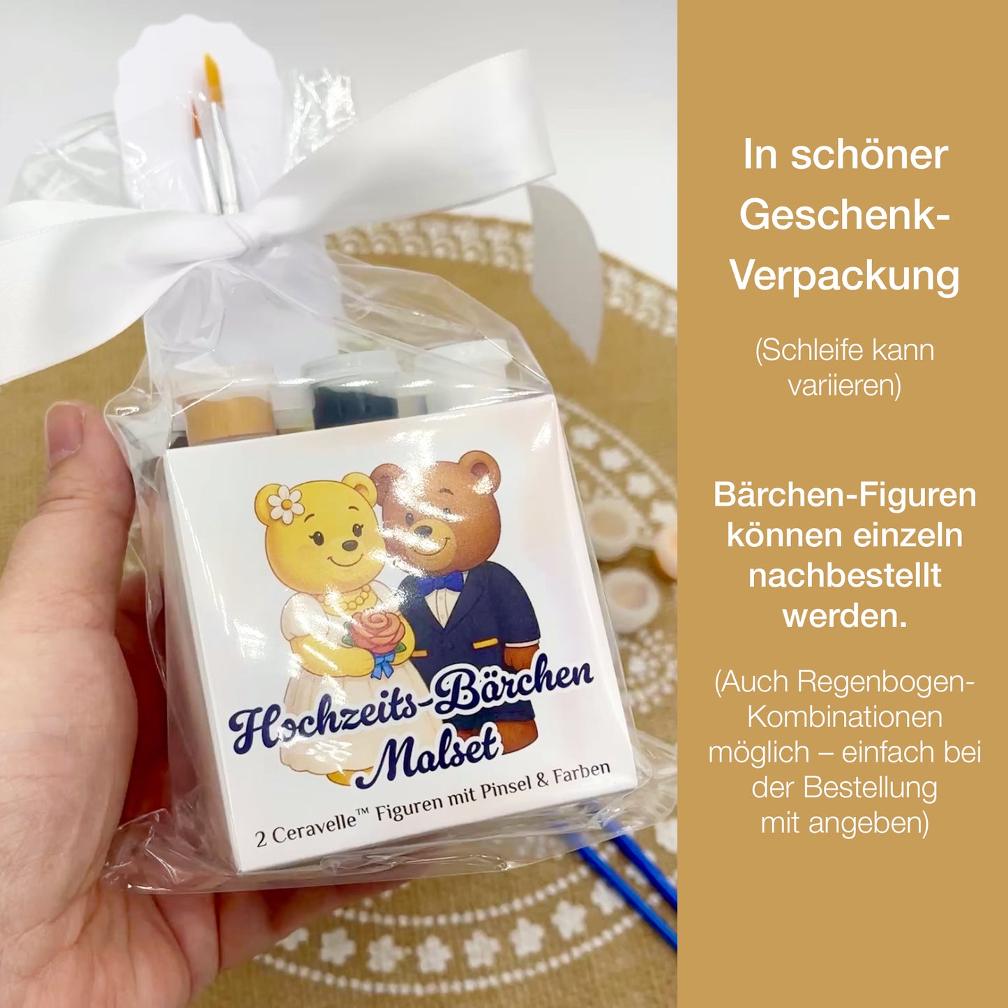 CERAVELLE™ Bärchen-Pärchen-Malset – Figuren zum Bemalen für Kinder & Erwachsene, kreatives Mitbringsel und Gastgeschenk