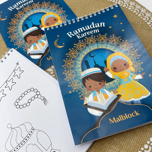 Ramadan Kareem, Islamisches Malbuch, A5 Malblock mit 20 festlichen Motiven zur Einstimmung auf die heilige Zeit und als Kinderbeschäftigung