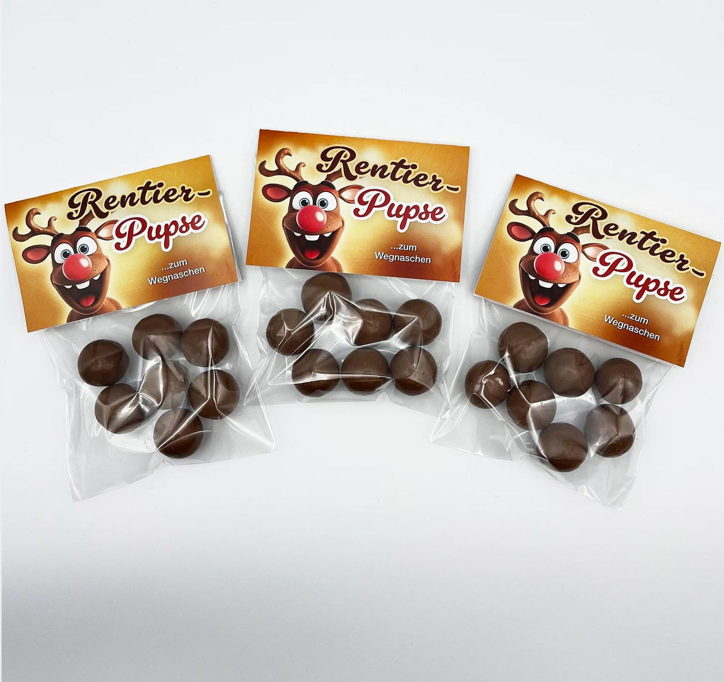 Weihnachten Gastgeschenk Rentier-Pupse, leckere Maltesers in süßer Geschenkverpackung, Mitbringsel für Heilig Abend, Adventskalender-Füllung