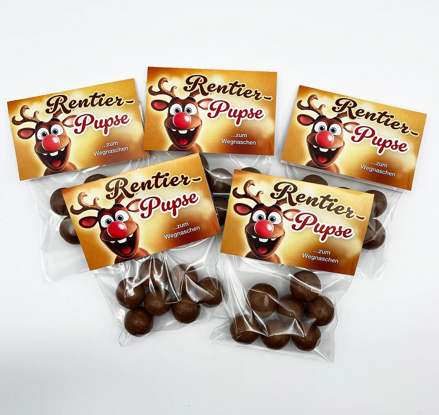 Weihnachten Gastgeschenk Rentier-Pupse, leckere Maltesers in süßer Geschenkverpackung, Mitbringsel für Heilig Abend, Adventskalender-Füllung