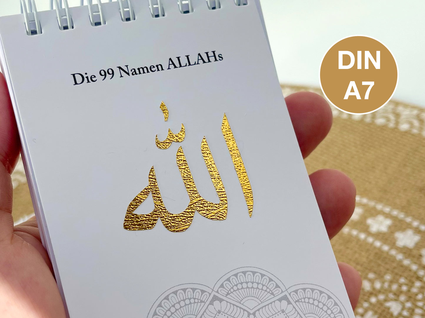 Die 99 Namen ALLAH's, Umrah Mubarak, Ramadan Kareem – Geschenk für Muslime und solche, die es werden wollen, Gottes schöne Namen WEISS/Gold