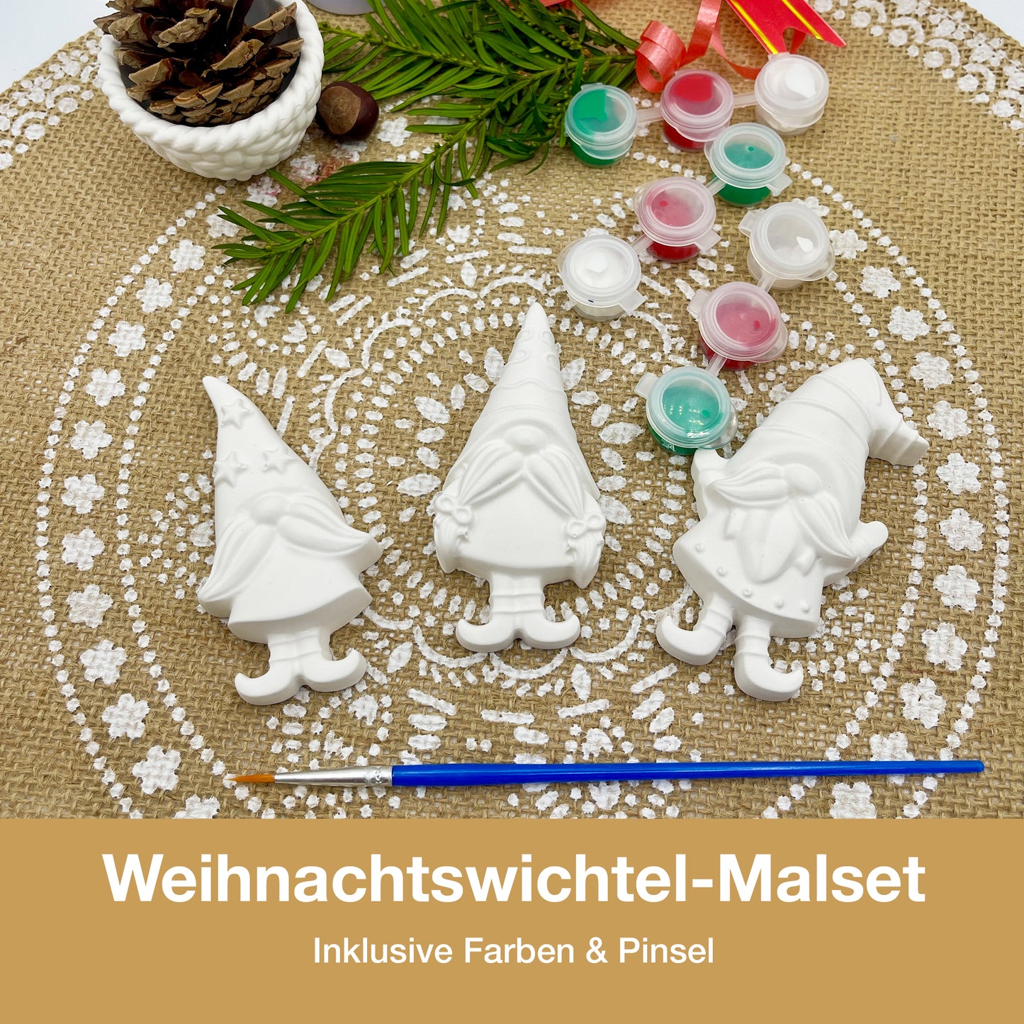 CERAVELLE™ Adventskalender-Füllung oder Wichtelgeschenk: Weihnachtswichtel-Malset – Kreative Figuren zum Bemalen für Kinder & Erwachsene