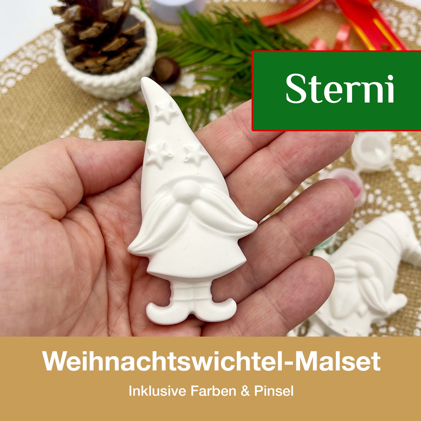 CERAVELLE™ Adventskalender-Füllung oder Wichtelgeschenk: Weihnachtswichtel-Malset – Kreative Figuren zum Bemalen für Kinder & Erwachsene