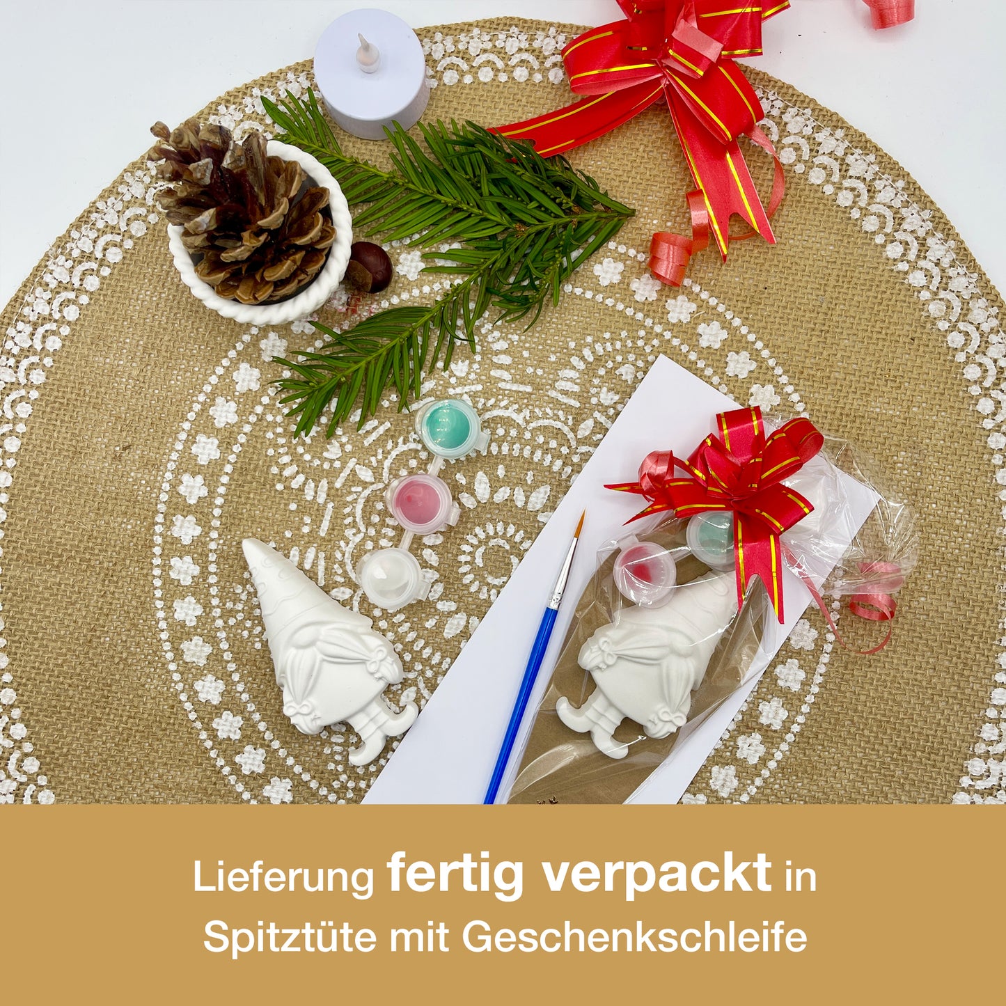 CERAVELLE™ Adventskalender-Füllung oder Wichtelgeschenk: Weihnachtswichtel-Malset – Kreative Figuren zum Bemalen für Kinder & Erwachsene