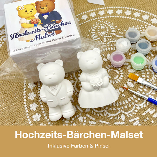 CERAVELLE™ Bärchen-Pärchen-Malset – Figuren zum Bemalen für Kinder & Erwachsene, kreatives Mitbringsel und Gastgeschenk