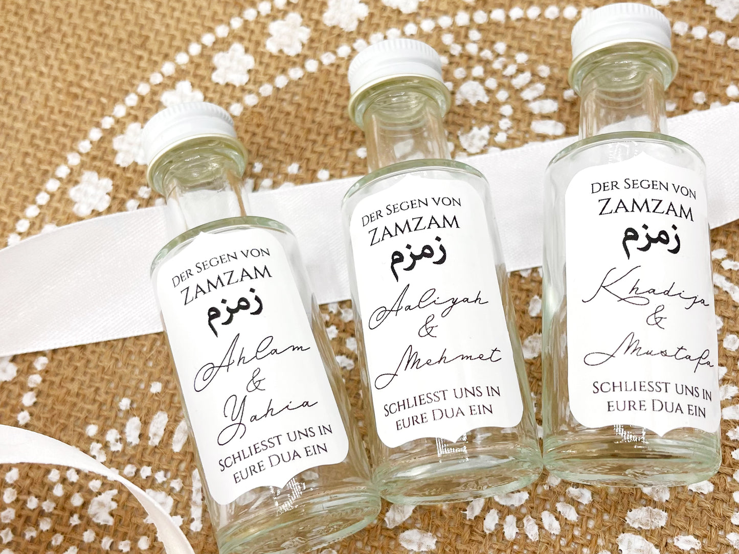 10 Stück ZamZam Wasser Fläschchen, personalisierte Flaschen mit Zem Zem Wasser als Gastgeschenk, Islamische Hochzeit Ramadan Umrah Mubarak Eid Geschenk Mitbringsel