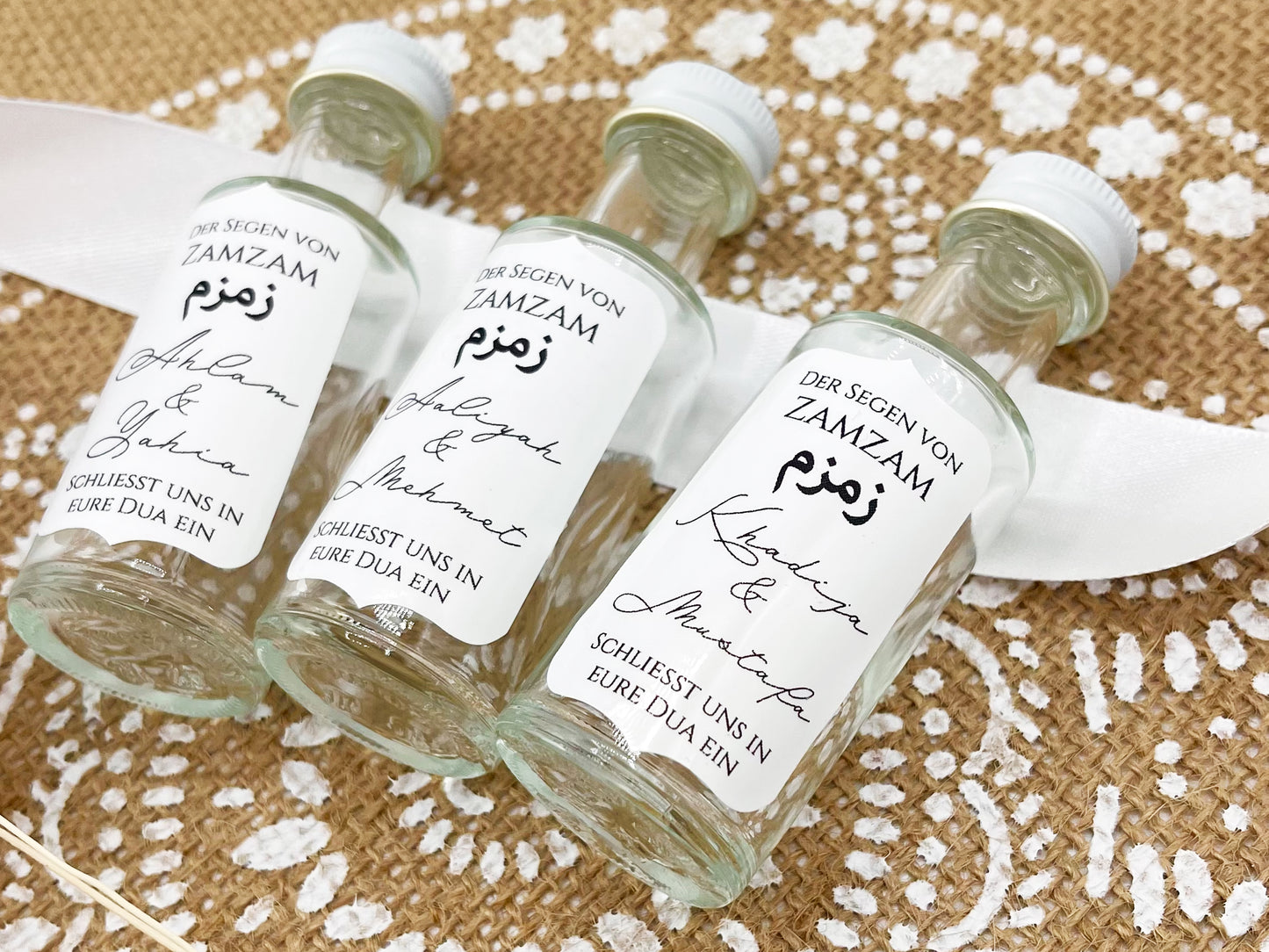 10 Stück ZamZam Wasser Fläschchen, personalisierte Flaschen mit Zem Zem Wasser als Gastgeschenk, Islamische Hochzeit Ramadan Umrah Mubarak Eid Geschenk Mitbringsel