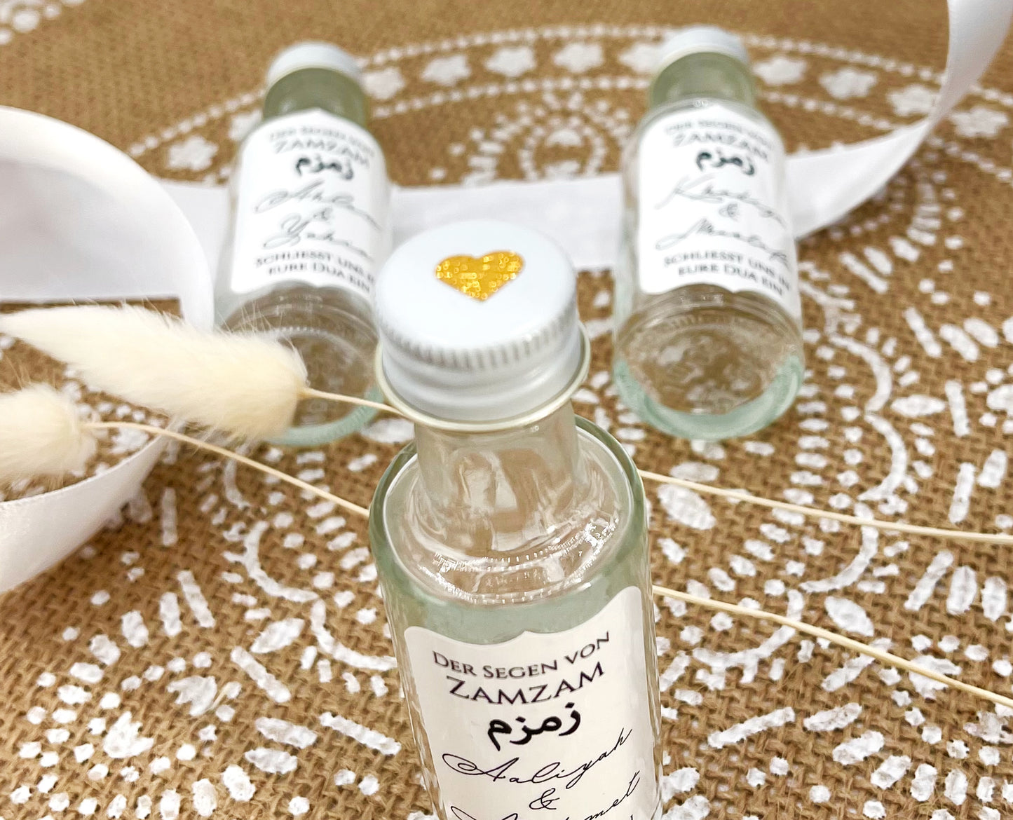 10 Stück ZamZam Wasser Fläschchen, personalisierte Flaschen mit Zem Zem Wasser als Gastgeschenk, Islamische Hochzeit Ramadan Umrah Mubarak Eid Geschenk Mitbringsel