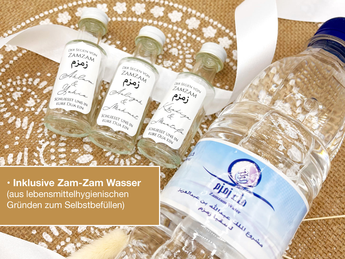 10 Stück ZamZam Wasser Fläschchen, personalisierte Flaschen mit Zem Zem Wasser als Gastgeschenk, Islamische Hochzeit Ramadan Umrah Mubarak Eid Geschenk Mitbringsel