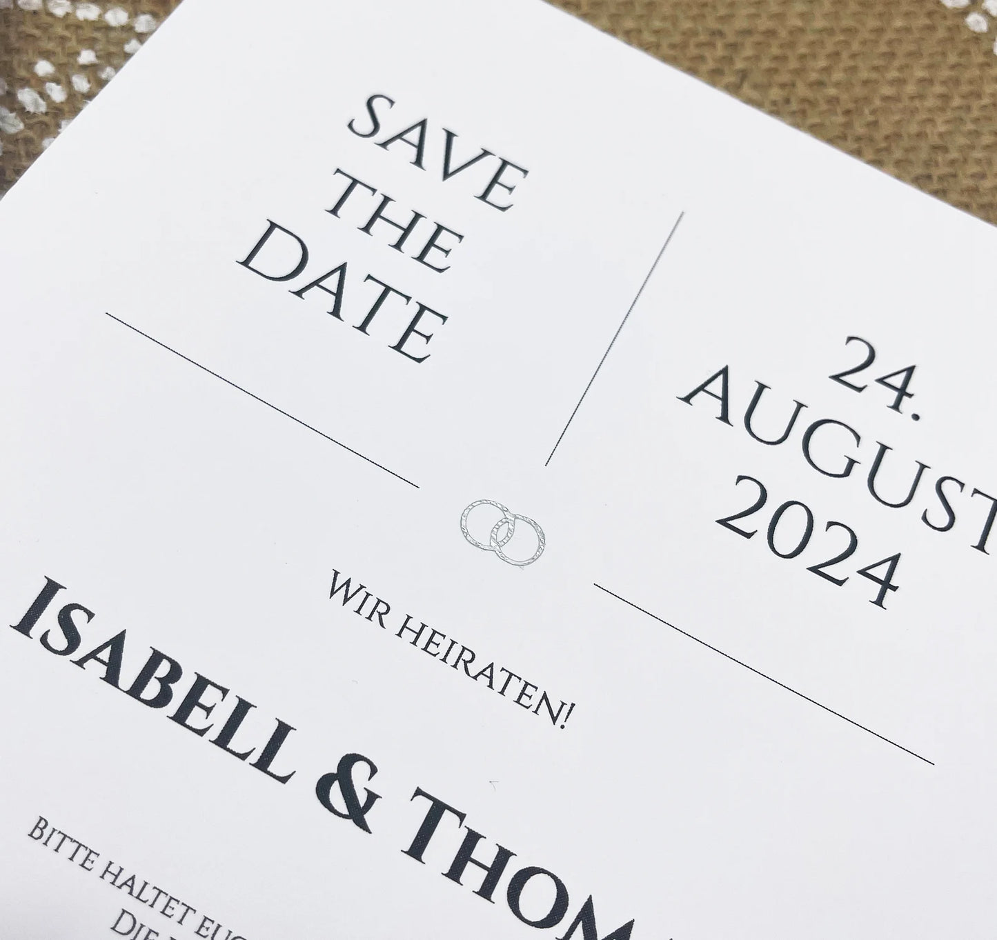 SAVE THE DATE | Edle quadratische Save-the-Date Karten zur Verkündung des Hochzeitstermins mit glitzerndem Herz / Ringen in 4 versch. Farben